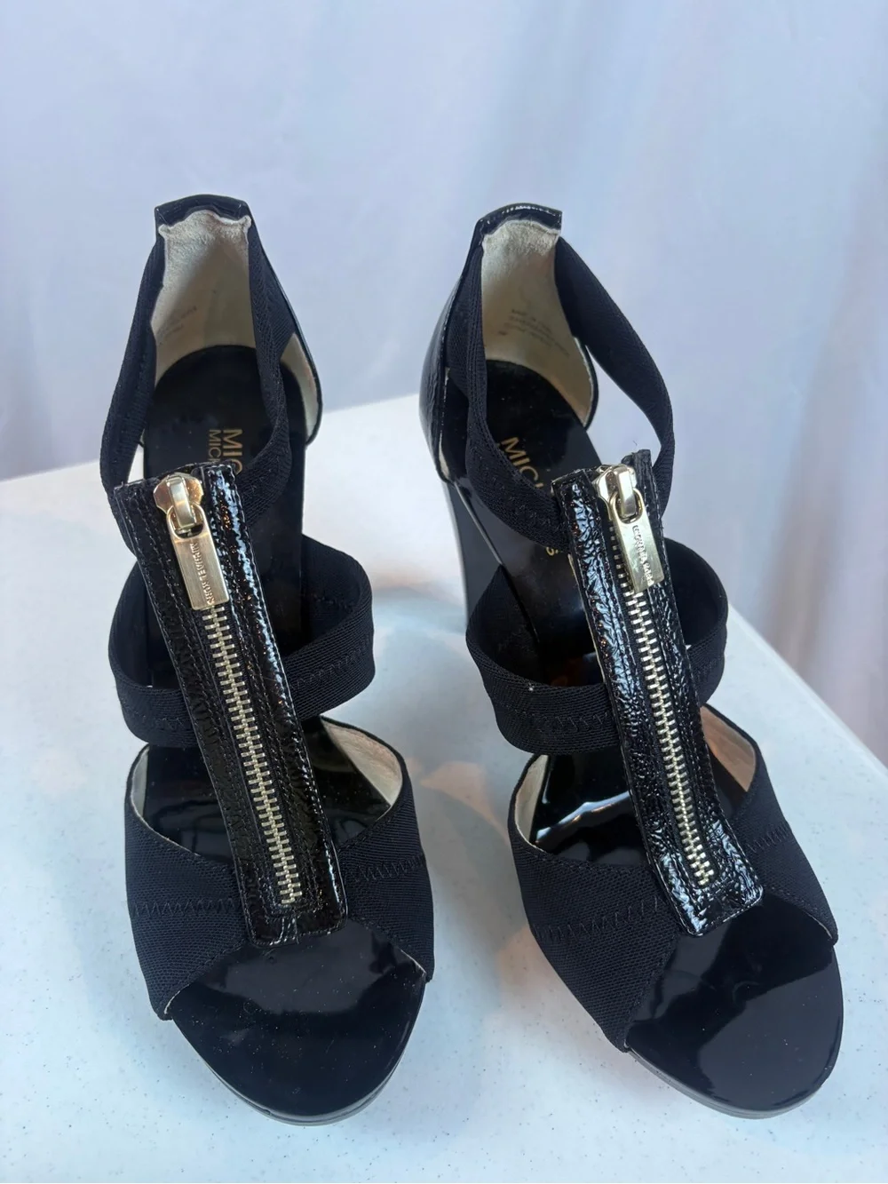 Michael Kors Berkley T Strap Black‎ High Heel Sandals Size 9 4 Inch Heel
